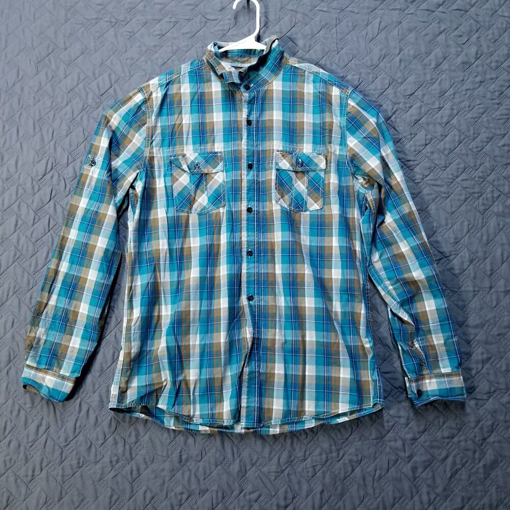 Red Camel Shirt Mens L Blue Plaid Button Up Long Sleeve Collared Dark Trade Mark